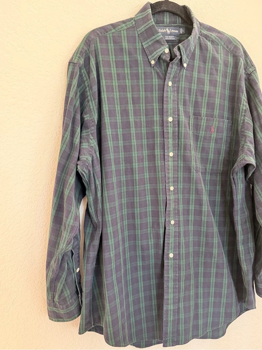 Vintage Polo Ralph Lauren Big Shirt Black Watch Plaid L